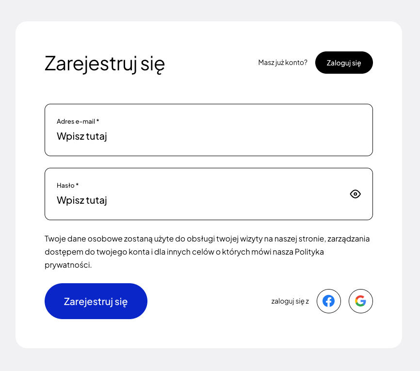 Formularz rejestracji w DockAccess