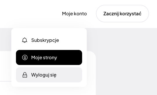 Lista „Moje strony” z przyciskiem dodawania strony