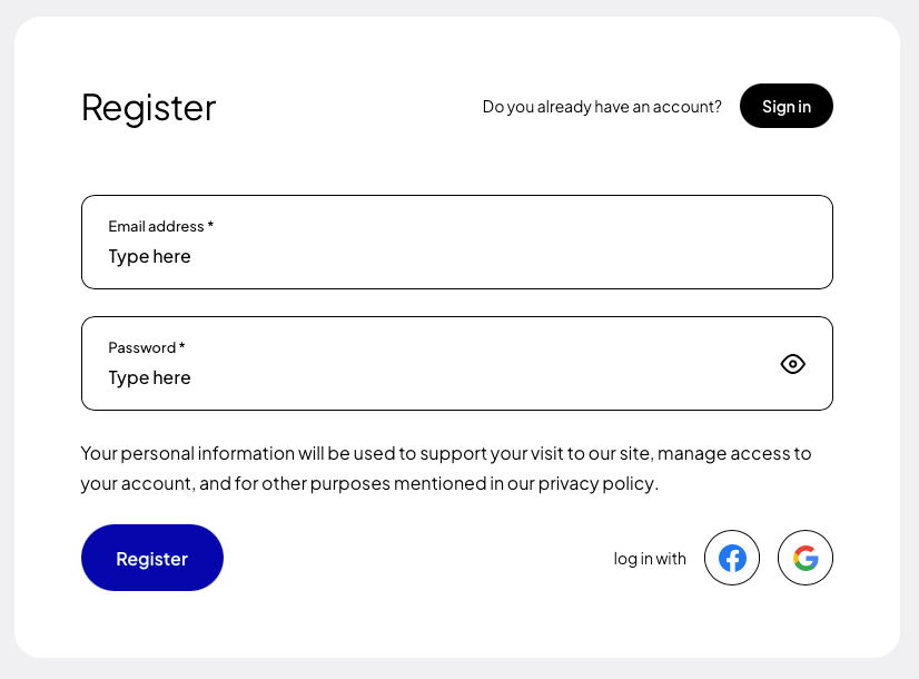 The DockAccess registration form