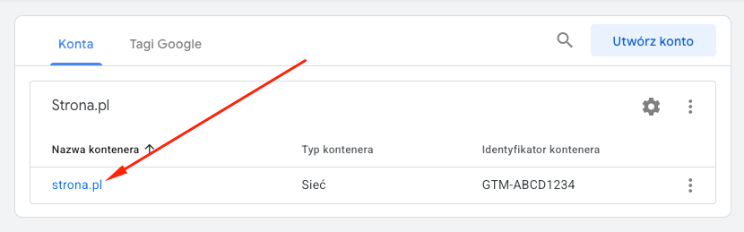 GTM - wybór kontenera