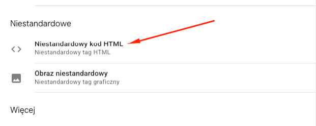 GTM - niestandardowy html