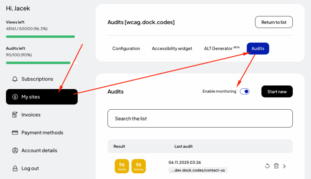 How to enable accessibility monitoring