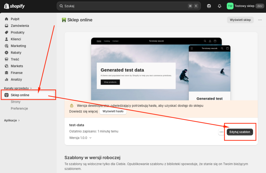 Edycja szablonu shopify